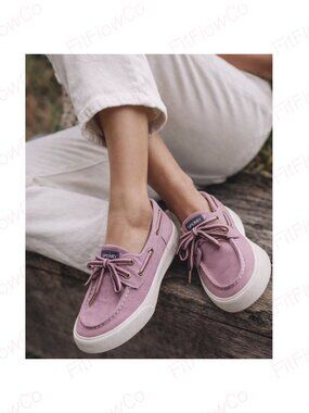 Sperry Mauve Pink Boat Shoes Women 3 Canvas Lace Up Memory Foam Casual